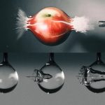 High-speed camera captures a water jet’s splashy impact as it pierces a droplet